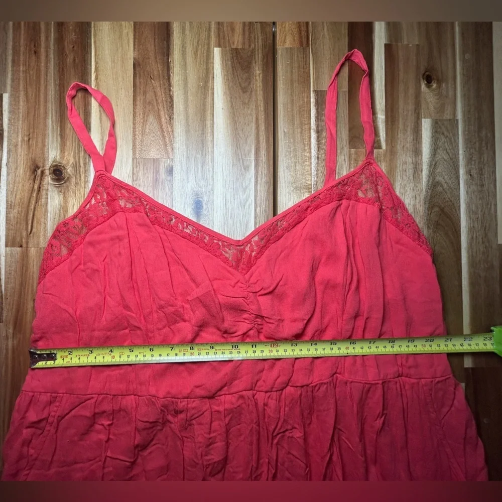 TORRID Coral Orange Pink Sleeveless Lace Front Smocked Back Gauze Mini Dress Sz5 - Picture 5 of 9